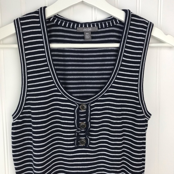 JACOB Sleeveless Cotton Knit TOP, Navy Stripes - Picture 2 of 8